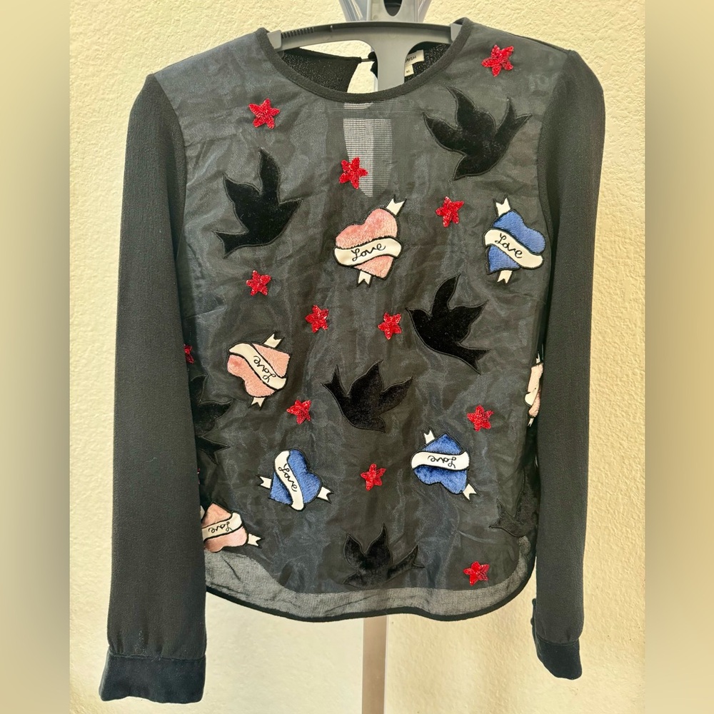 Manoush Sheer Black with appliqués Blouse